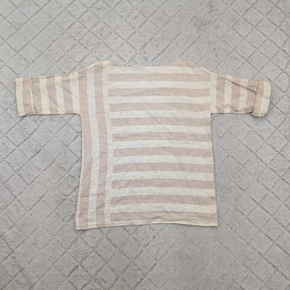 Soft Surroundings Top Womens L White Beige Stripe Tunic Linen ¾ Sleeve Lagenlook - Picture 8 of 8